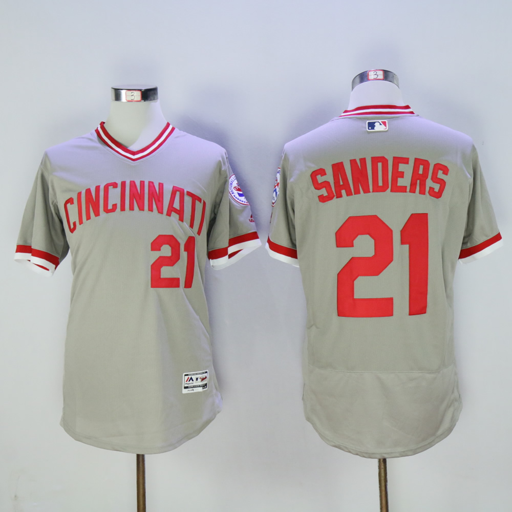 Men MLB Cincinnati Reds 21 Sanders grey throwback 1976 jerseys